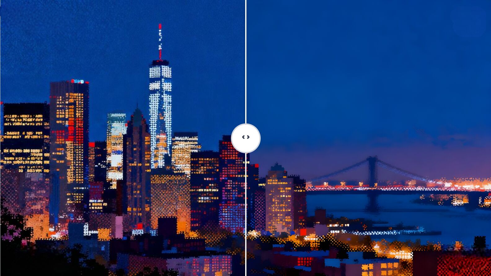 ai image upscaler sample - blurry city skyline sharpened for social media